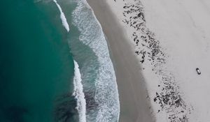 Preview wallpaper coast, beach, sea, aerial view, waves