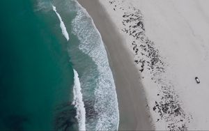 Preview wallpaper coast, beach, sea, aerial view, waves