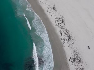Preview wallpaper coast, beach, sea, aerial view, waves