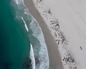 Preview wallpaper coast, beach, sea, aerial view, waves