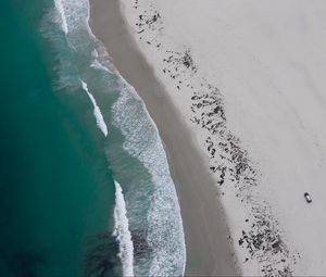 Preview wallpaper coast, beach, sea, aerial view, waves