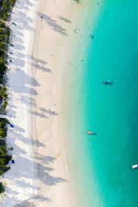 Preview wallpaper coast, beach, sea, aerial view, palm, boats