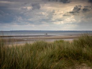 Preview wallpaper coast, beach, sea, boat, landscape