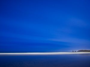 Preview wallpaper coast, beach, shallow, horizon, evening, blue