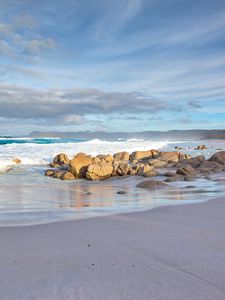 Preview wallpaper coast, beach, stones, sea, waves, nature
