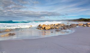 Preview wallpaper coast, beach, stones, sea, waves, nature