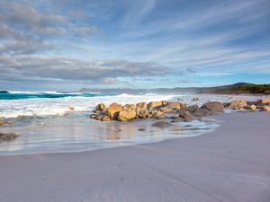 Preview wallpaper coast, beach, stones, sea, waves, nature