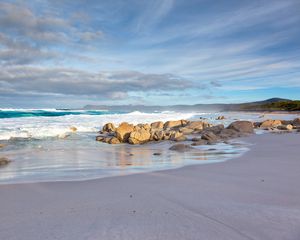 Preview wallpaper coast, beach, stones, sea, waves, nature