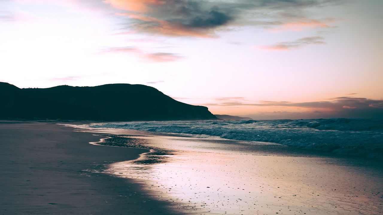 Wallpaper coast, beach, sunset, sky