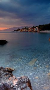 Preview wallpaper coast, bottom, water, transparent, stones, structures