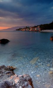 Preview wallpaper coast, bottom, water, transparent, stones, structures