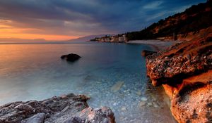 Preview wallpaper coast, bottom, water, transparent, stones, structures