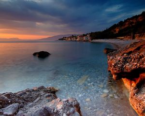 Preview wallpaper coast, bottom, water, transparent, stones, structures