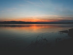 Preview wallpaper coast, branches, sunset, horizon