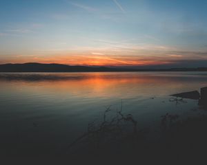 Preview wallpaper coast, branches, sunset, horizon