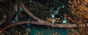 Preview wallpaper coast, bridge, aerial view, trees, water, nature