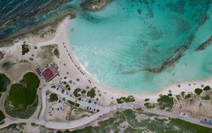 Preview wallpaper coast, buildings, island, sea, aerial view