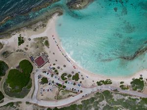 Preview wallpaper coast, buildings, island, sea, aerial view