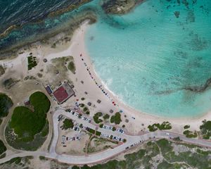 Preview wallpaper coast, buildings, island, sea, aerial view