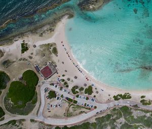 Preview wallpaper coast, buildings, island, sea, aerial view