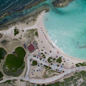 Preview wallpaper coast, buildings, island, sea, aerial view