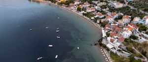 Preview wallpaper coast, buildings, sea, boats, aerial view