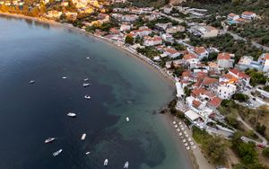 Preview wallpaper coast, buildings, sea, boats, aerial view