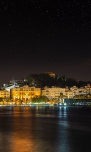 Preview wallpaper coast, city, night, lights, dark, reflection
