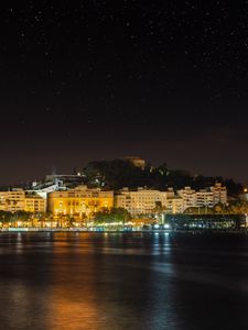 Preview wallpaper coast, city, night, lights, dark, reflection