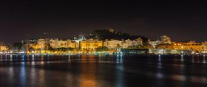 Preview wallpaper coast, city, night, lights, dark, reflection