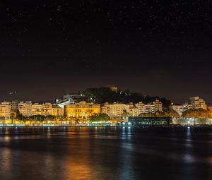 Preview wallpaper coast, city, night, lights, dark, reflection