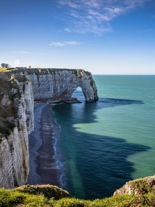Preview wallpaper coast, cliff, rocks, sea, summer, landscape