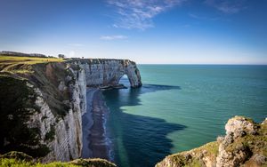 Preview wallpaper coast, cliff, rocks, sea, summer, landscape
