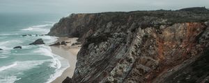 Preview wallpaper coast, cliffs, beach, sea, waves