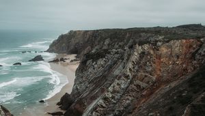 Preview wallpaper coast, cliffs, beach, sea, waves