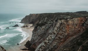 Preview wallpaper coast, cliffs, beach, sea, waves