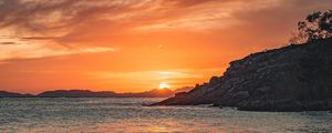 Preview wallpaper coast, cliffs, sunset, mountains, sea