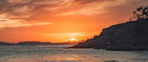 Preview wallpaper coast, cliffs, sunset, mountains, sea