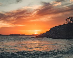 Preview wallpaper coast, cliffs, sunset, mountains, sea