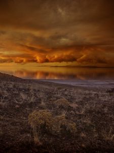 Preview wallpaper coast, dusk, landscape, clouds, water