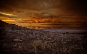 Preview wallpaper coast, dusk, landscape, clouds, water