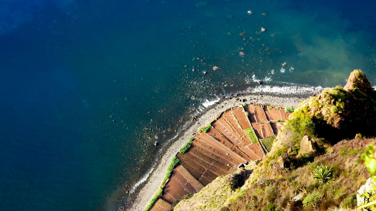 Wallpaper coast, fields, height, rocks, reeves, agriculture