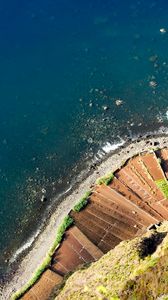 Preview wallpaper coast, fields, height, rocks, reeves, agriculture