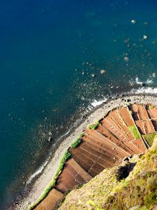 Preview wallpaper coast, fields, height, rocks, reeves, agriculture