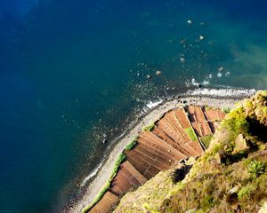 Preview wallpaper coast, fields, height, rocks, reeves, agriculture