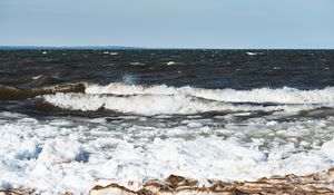 Preview wallpaper coast, foam, sea, waves, horizon, nature