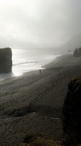 Preview wallpaper coast, fog, ocean, dark