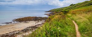 Preview wallpaper coast, grass, sea, landscape, nature, clouds