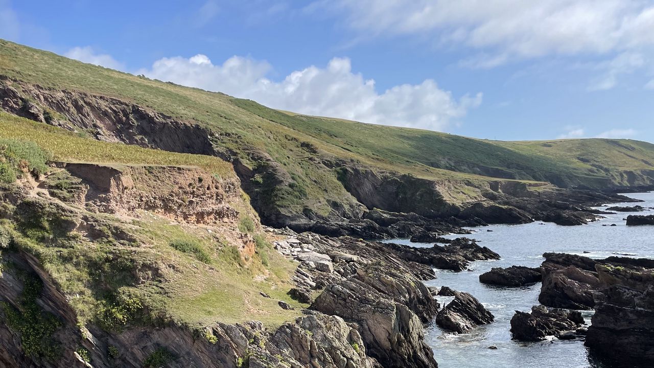 Wallpaper coast, hills, river, landscape, nature