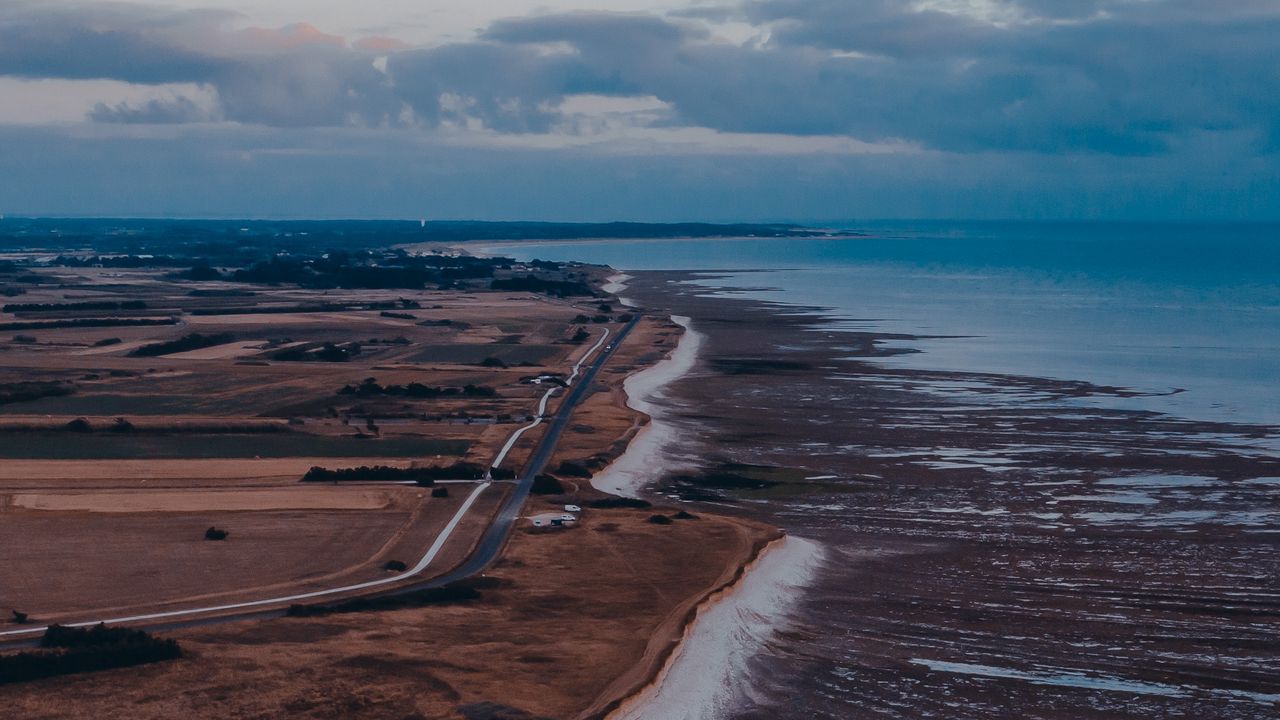 Wallpaper coast, horizon, road, sea, field